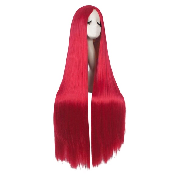40" Long Bright Red  Straight Cosplay Wig, Anime Costume Party Hair for Women - Picture 3 of 5